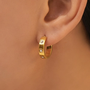 Polished gold-plated hoop earrings with sparkling inset crystals for women