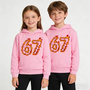 Hoodie Enfants Polyester Polaire Pullover Manches Longues Flamme Numéro Soixante-Sept Imprimé Décontracté Sportif Pour Garçons
