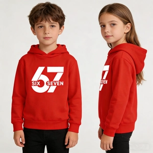 Kids Fleece Hoodie Long Sleeve Sweatshirt Number Sixty Seven Print Casual Sporty Outerwear For Boys Girls