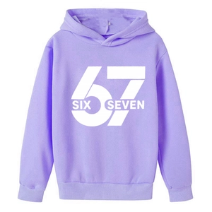 Lavender boys hoodie with white 67 creative print in casual athletic campus style