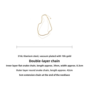 Double layer 18k gold plated 316L titanium steel flat and round snake bone chain necklaces
