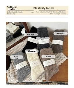 Detailed close-up of thick rib-knit wool socks in neutral tones on a vintage background