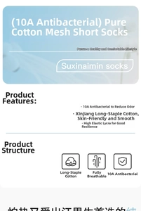 Detail of 10A antimicrobial mesh socks made from premium Xinjiang long-staple cotton fabric