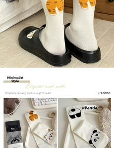 Detailed view of white cotton socks featuring cute 3D cartoon raccoon embroidery detail