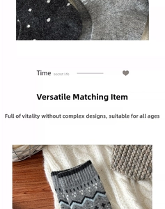 Detail of wool knit socks with gray polka dots and geometric patterns for winter