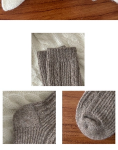 Detailed close-up of dark brown cable knit wool socks showing ribbed texture and stitching