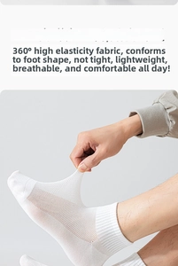 Macro detail of breathable mesh white ankle sock with 360-degree high elasticity and stretch