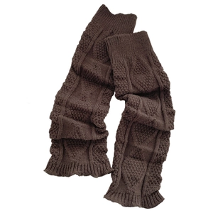 Y2K dark brown cable knit leg warmers with thick textured diamond patterns