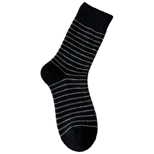 Classic black and grey striped cotton crew socks with elastic ribbed cuffs and reinforced heel