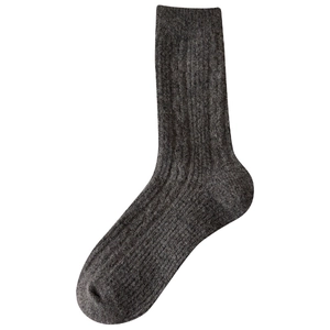 Thick ribbed wool socks in dark grey for women, minimalist warm winter mid-calf style