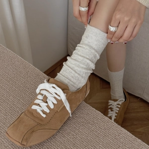 Gerippte Slouch Socken Damen Baumwolle Atmungsaktiv Mittellang Einfarbig Retro Japanischer Stil Lässige Weiche Strickstulpen