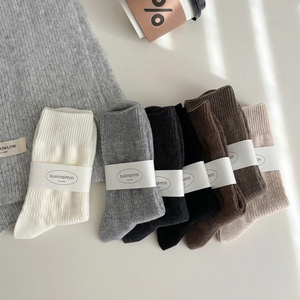 Multi-color ribbed knit crew socks set in vintage earth tones for women's daily wear