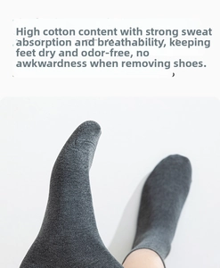 Detail view of breathable cotton mid-calf socks in dark grey with knit texture