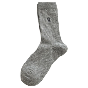 Heather grey ribbed knit mid-calf socks with delicate small flower embroidery