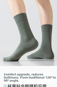 Detail showing the 90-degree right angle heel design of the olive green cotton crew sock