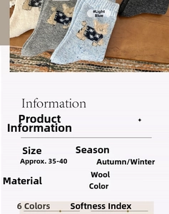 Detailed close-up of wool socks featuring cute cartoon dog embroidery for winter