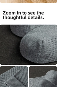 Détails macro de chaussettes en coton côtelé gris foncé montrant les finitions du pied