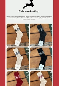 Detail of Fair Isle wool socks featuring festive reindeer and snowflake knit patterns