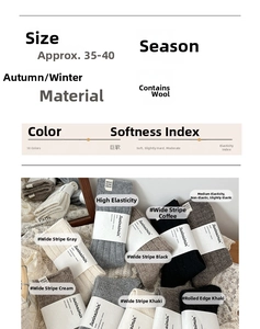 Detailed close-up of wool blend knit socks in various colors for autumn and winter