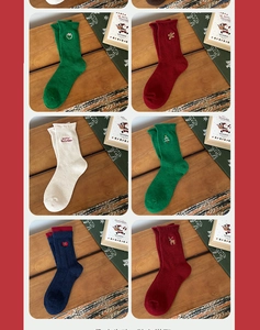 Close-up of festive Christmas socks with detailed holiday embroidery and soft knit fabric