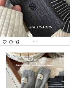 Détails de chaussettes en laine à mi-mollet avec broderie et étiquettes en gris varié