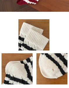 Détail de chaussettes en tricot de laine rayé avec poignets côtelés et talon contrasté
