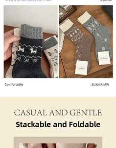 Detailed knit of Fair Isle wool socks with vintage tree patterns and ribbed cuff design