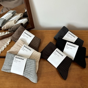 Neutral solid color ribbed crew socks set for women in Morandi earth tones and soft cotton