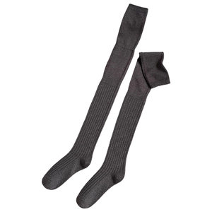 Thigh high dark grey ribbed knit socks for women, warm over-knee style in cotton blend