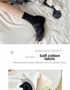Detailed knit texture of lace hollow socks featuring elegant bow and dot embroidery