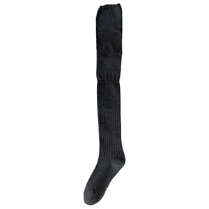 Deep grey over-knee long socks in ribbed knit texture with high elastic fit on white background