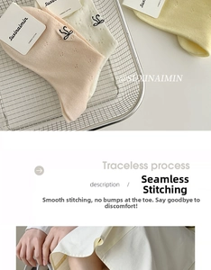 Detailed view of combed cotton crew socks with SL embroidery and seamless stitching
