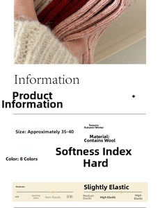 Detailed size chart for wool knit socks showing material info and 35-40 size range