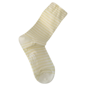 Striped cream and yellow mid-calf socks with embroidered logo and soft cotton texture