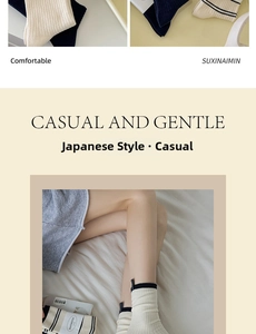 Close-up of ribbed cotton crew socks with striped cuffs and minimalist packaging