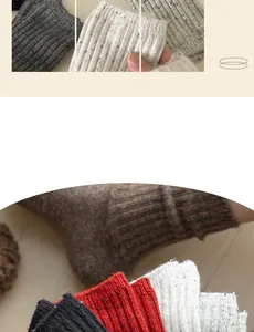 Close-up of soft wool blend speckled knit socks featuring a ribbed texture in various colors