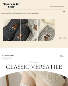 Gros plan sur la broderie d'ours mignonne sur des chaussettes en laine douces et chaudes