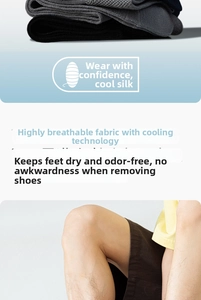 Detailed view of breathable silk mesh fabric on men's cooling business short socks
