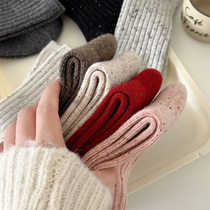 Thick wool socks in colorful flecked knit pattern for women's autumn winter warmth