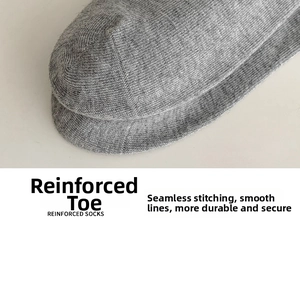 Macro detail of reinforced toe on gray striped knit socks with high-density stitching