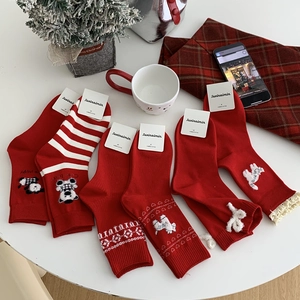 Festive 6-pack red cotton socks with bear embroidery and bow details for Christmas gift set