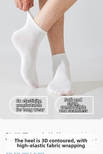 Detail of 3D ergonomic heel design on white cotton sports socks with ribbed cuffs