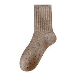Japanese style oatmeal wool blend socks with colorful flecks and ribbed cuffs