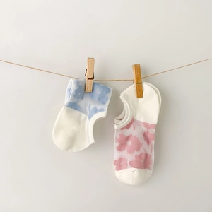 Calze invisibili con fiori blu e rosa, stile giapponese estivo per donna, carine