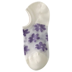 Calzini invisibili bianchi giapponesi con carini fiori viola per donne