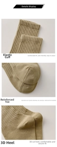 Detail of ribbed cuff, reinforced toe, and ergonomic heel on retro snow mountain socks