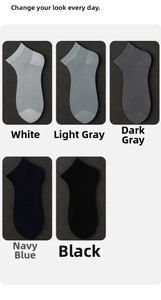 Detail view of five color options for men's silk blend breathable low cut socks
