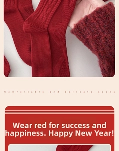 Macro shot of red knitted socks featuring textured diamond pattern for winter warmth