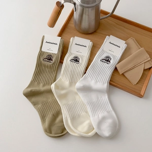 Three-pack of combed cotton socks with outdoor mountain and camping embroidery