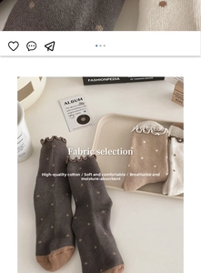 Detail of winter warm socks with retro ruffle cuffs and classic polka dot patterns